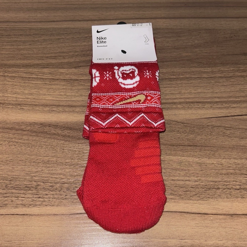 Nike Elite Basketball Crew Christmas Socks Dri-FIT Men's L 8-12 SX7866-687 NWT